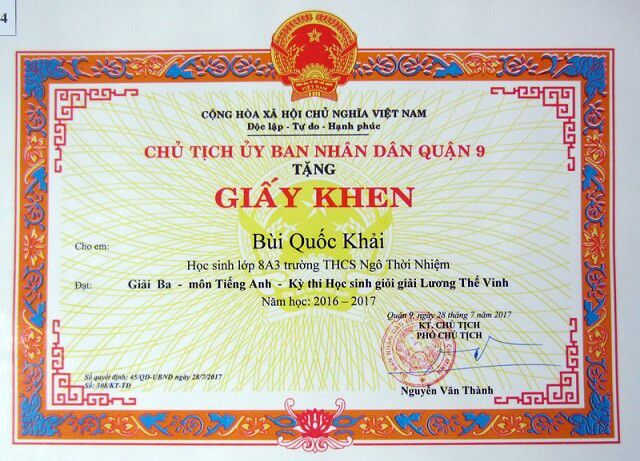 Mẫu giấy khen học sinh