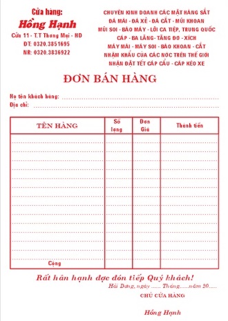 Mẫu hóa đơn bán lẻ theo yêu cầu