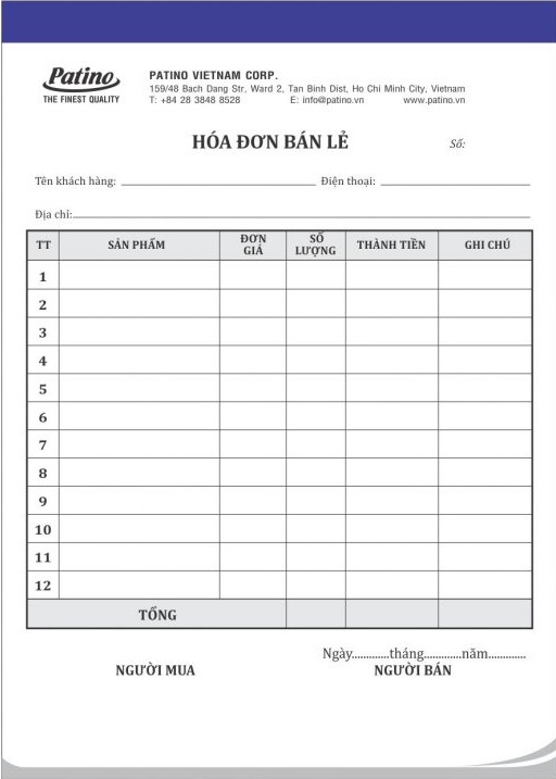 Mẫu hóa đơn bán lẻ theo yêu cầu