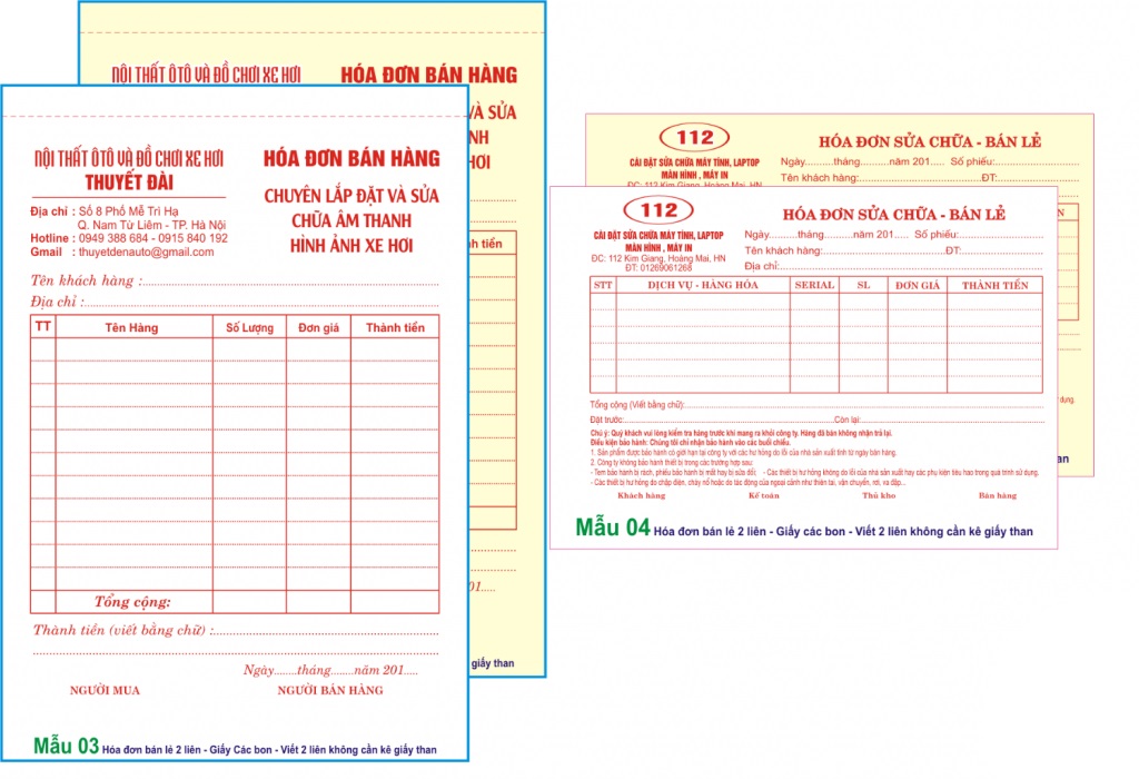 Mẫu hóa đơn bán lẻ theo yêu cầu