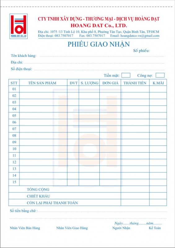 Mẫu phiếu giao hàng phổ biến