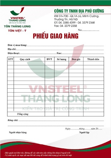 Mẫu phiếu giao hàng phổ biến