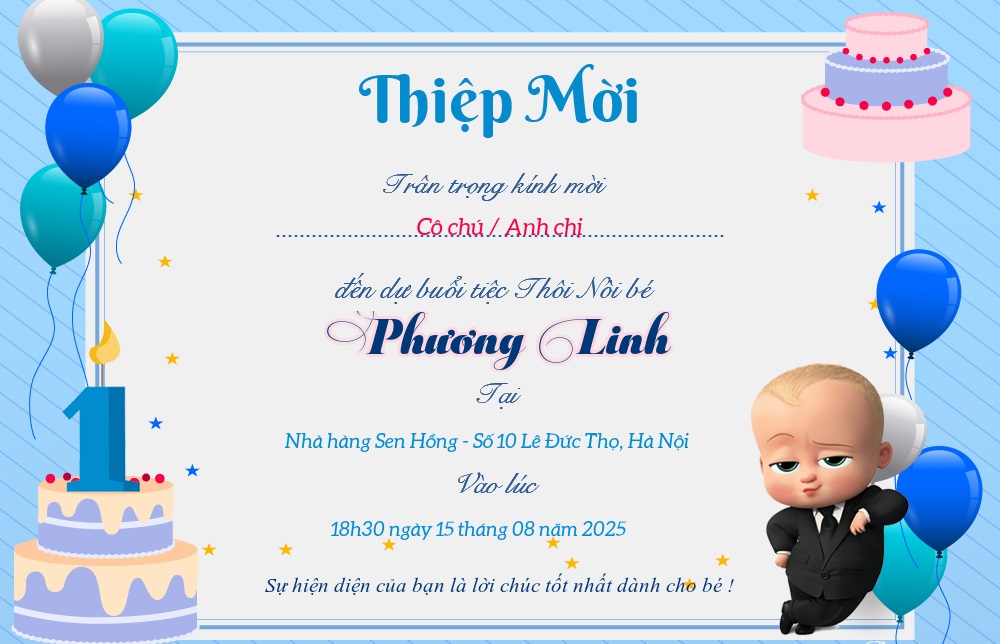 Mẫu thiệp mời thôi nôi đẹp