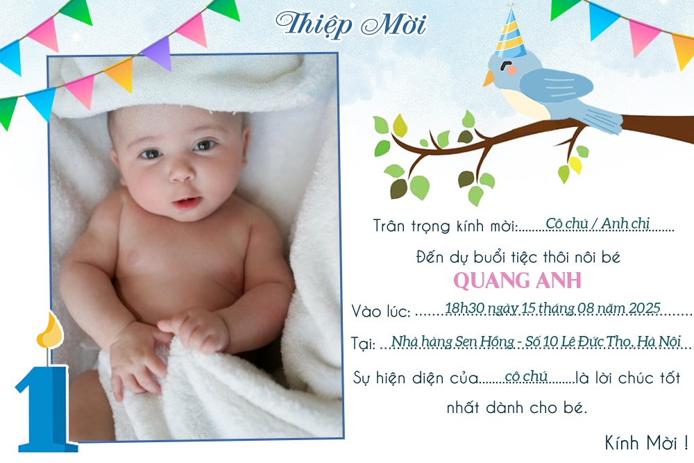 Mẫu thiệp mời thôi nôi đẹp