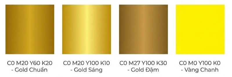 Bảng thông số màu vàng Gold CMYK chuẩn in ấn.