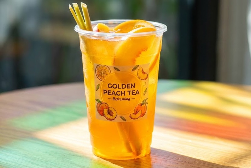 Decal trong dán ly trà trái cây đẹp.