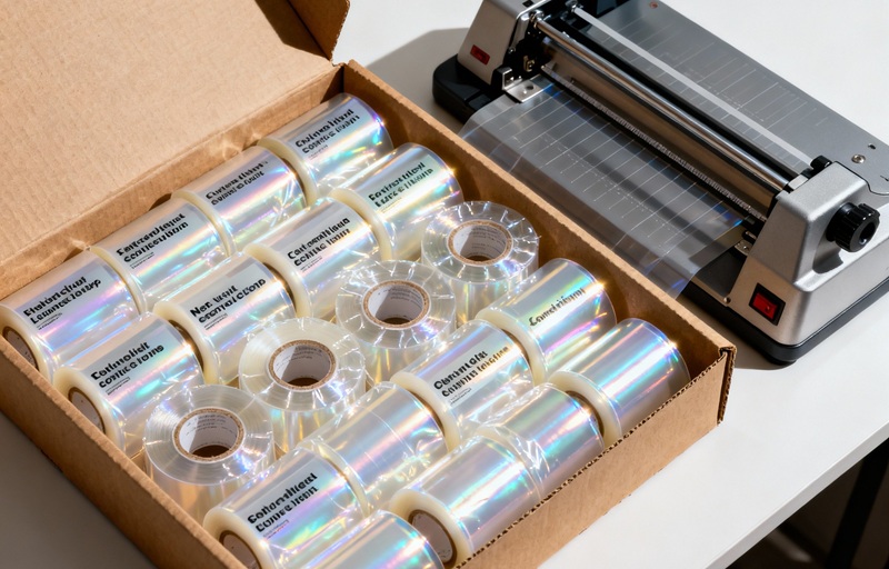 Đóng gói tem nhãn decal dạng cuộn chuyên nghiệp giao cho khách hàng.