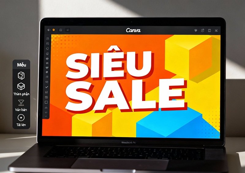 Giao diện thiết kế kéo thả đơn giản của Canva tiếng Việt.