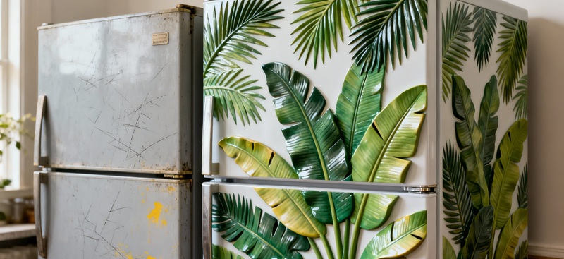 Dịch vụ in decal dán đổi màu trang trí tủ lạnh cũ.