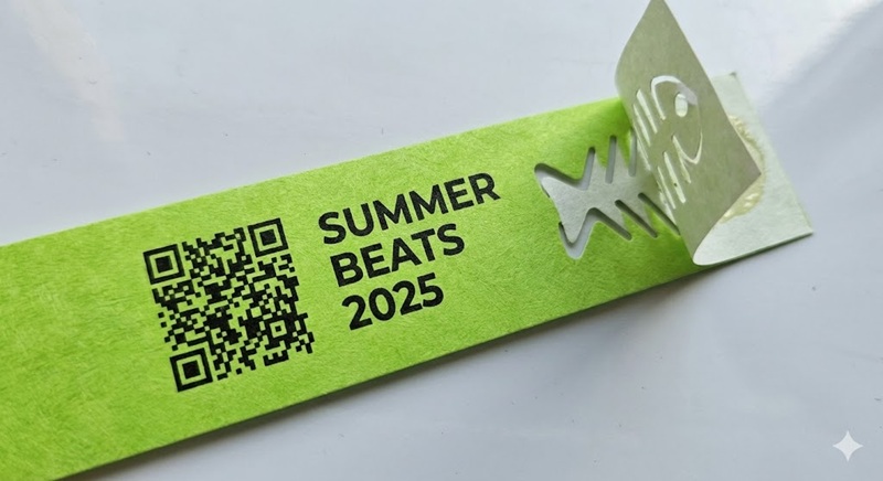 Mẫu in vòng tay giấy Tyvek sắc nét tích hợp mã QR Code và keo dán bảo mật chống gian lận.