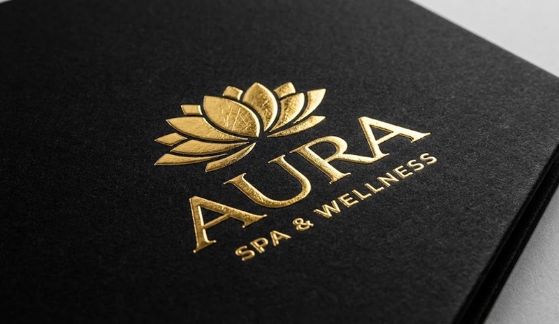 In menu spa bìa cứng ép kim logo vàng.