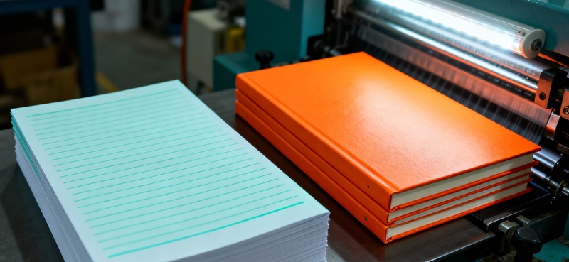 Ruột sổ giấy ford in dòng kẻ và bìa sổ in offset cán màng.