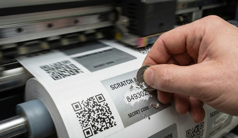 In tem QR Code phủ cào bảo mật mã trúng thưởng.