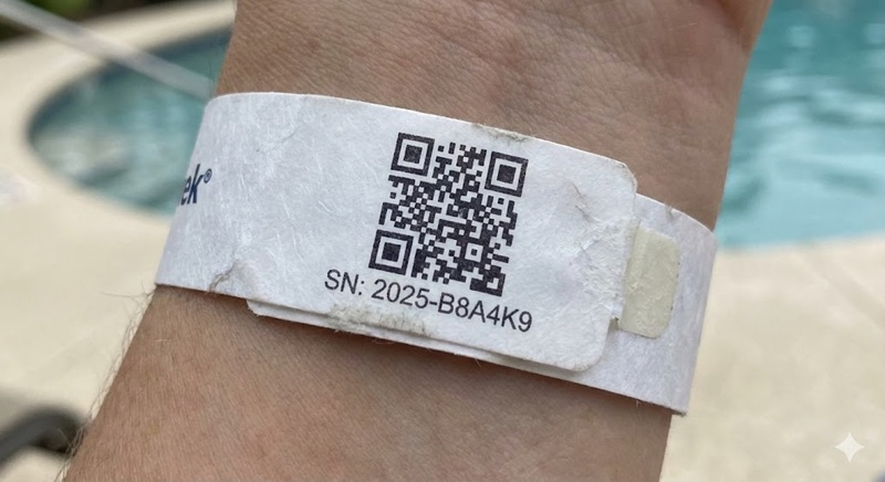 Chiếc vòng tay giấy Tyvek có in hình mã QR Code