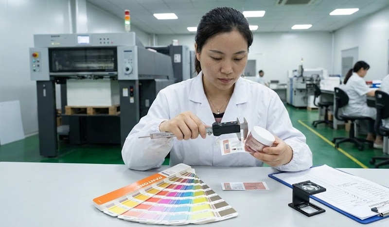 Quy trình kiểm tra chất lượng in tem nhãn tại xưởng.