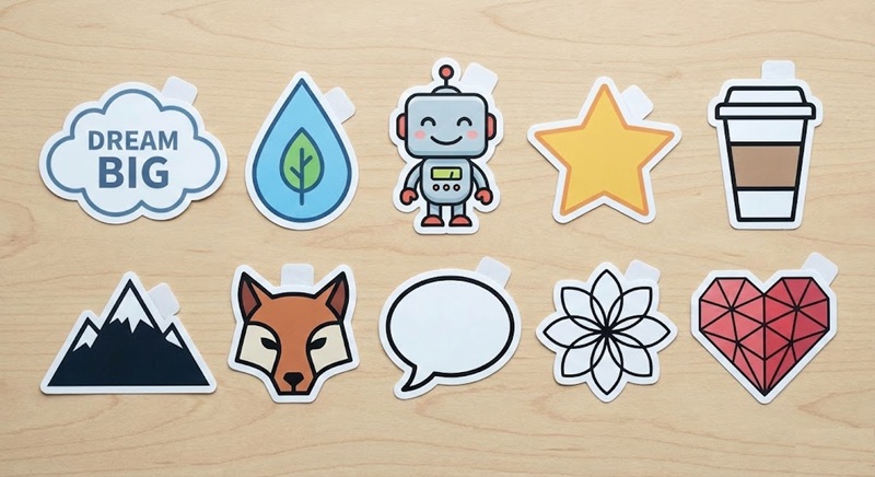 Mẫu tem decal bế hình đám mây, giọt nước, nhân vật cute