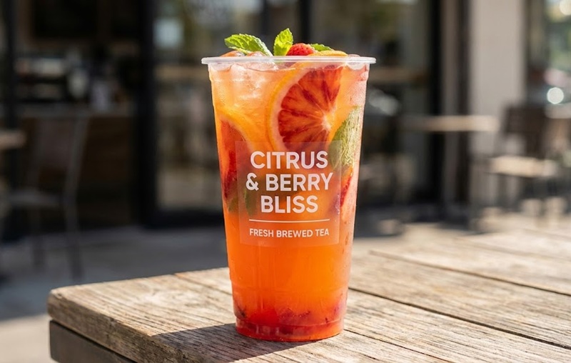 Mẫu tem decal trong suốt dán ly trà sữa