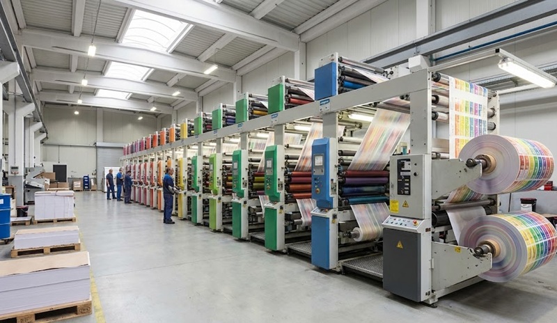 Xưởng in tem nhãn decal cuộn máy Flexo công suất lớn.