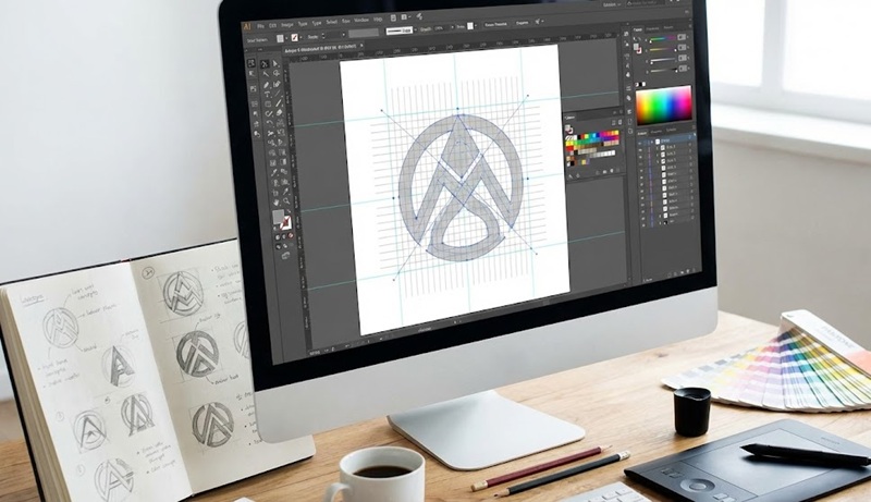 Quy trình thiết kế logo chuyên nghiệp trên phần mềm đồ họa.