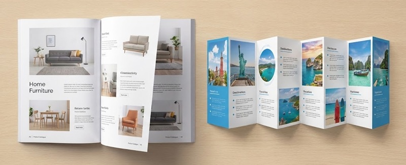 So sánh hình dạng catalogue và brochure gấp 4