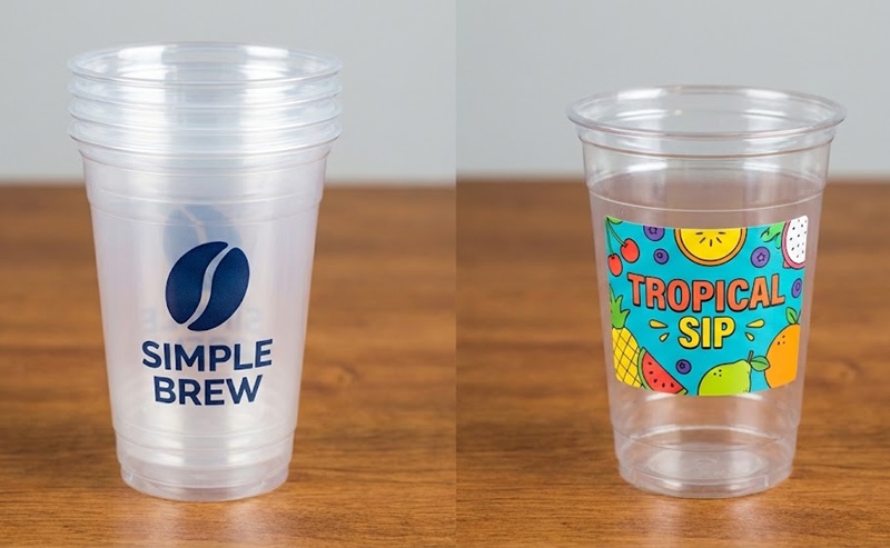 So sánh in lụa trực tiếp và in decal dán ly nhựa.