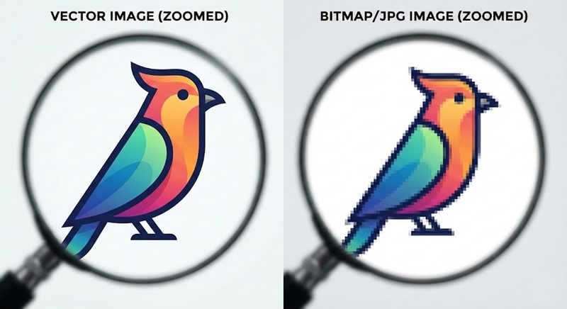 So sánh sự khác biệt giữa ảnh Vector sắc nét và ảnh Bitmap bị vỡ hạt