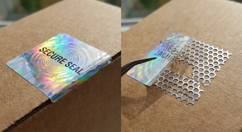 Cơ chế tróc keo tổ ong của tem bảo hành 7 màu hologram.