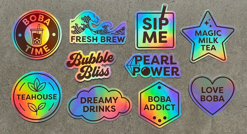 Decal hologram phản quang 7 màu dán ly trà sữa bắt mắt