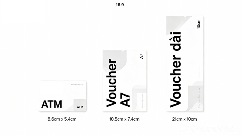 Các kích thước voucher chuẩn phổ biến: Card visit, A7 và Voucher dài.