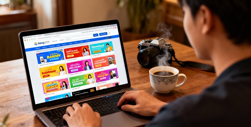 Tự thiết kế banner quảng cáo online miễn phí trên laptop.