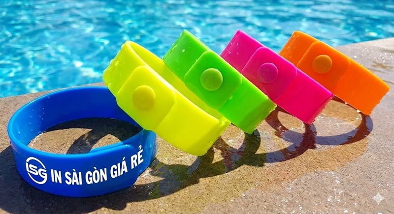 Vòng tay nhựa có nút bấm, màu sắc nổi bật