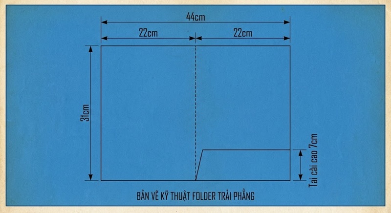 Bản vẽ kích thước folder A4 chuẩn in ấn.