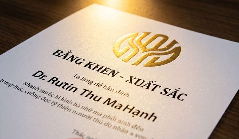 Mẫu bằng khen in trên giấy mỹ thuật ánh kim lấp lánh.