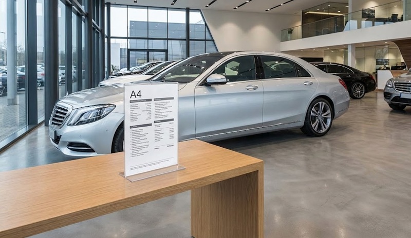 Biển mica để bàn A4 dùng để hiển thị thông tin sản phẩm tại showroom.