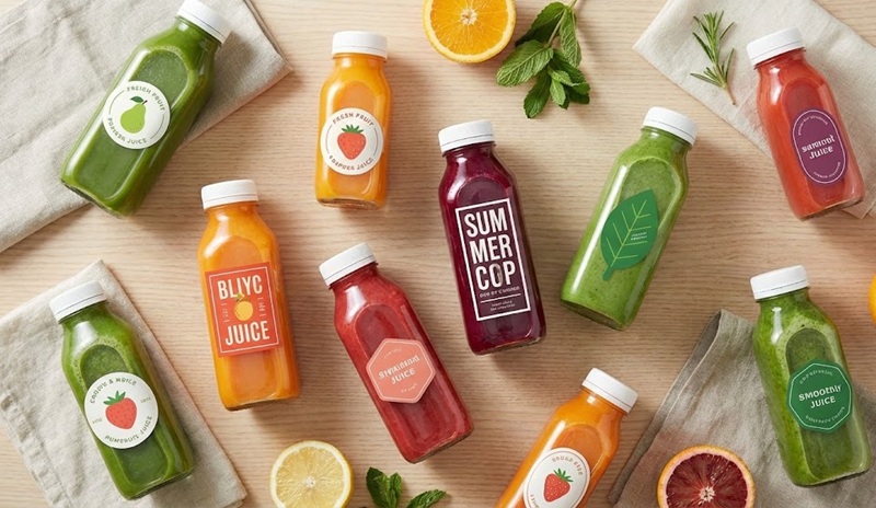 Các kích thước và hình dáng tem dán chai nước ép phổ biến.