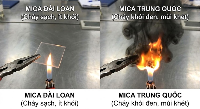 Cách phân biệt mica Đài Loan và Trung Quốc bằng lửa.