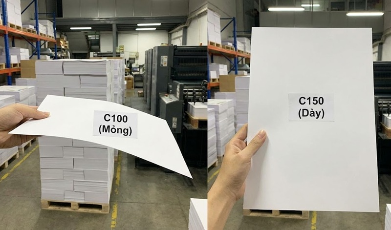 So sánh giấy in tờ rơi C100 và C150gsm.