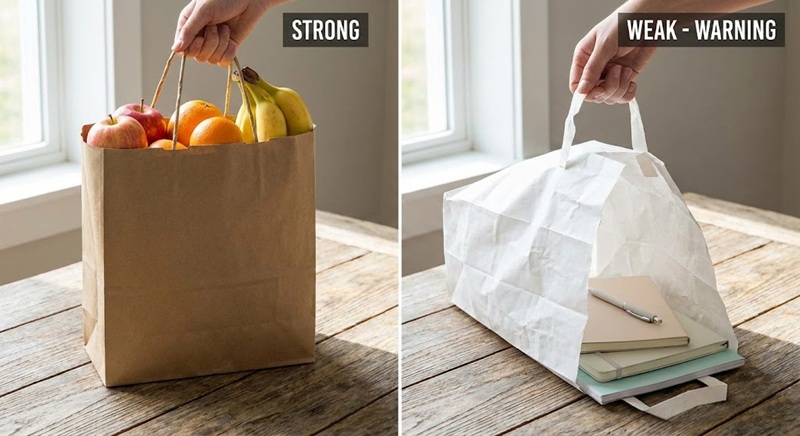 So sánh độ bền và khả năng chịu lực của túi giấy Kraft.
