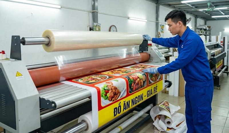 Gia công cán màng bóng mờ bảo vệ bề mặt in PP.