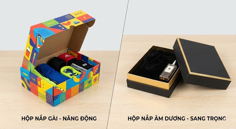 Phân biệt hộp giày nắp gài và hộp giày nắp âm dương.