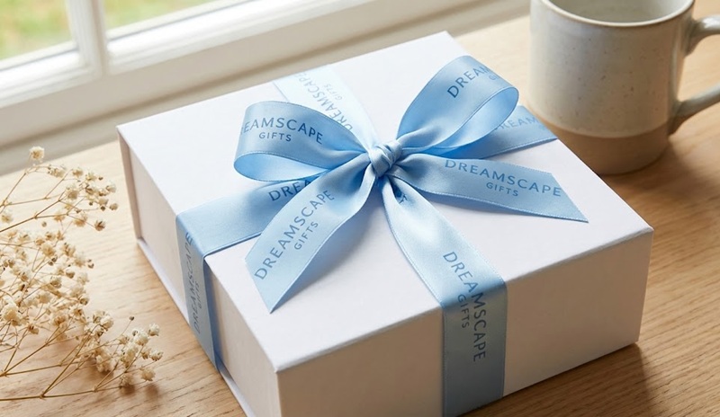 Mẫu hộp quà thắt nơ ruy băng in logo đẹp.