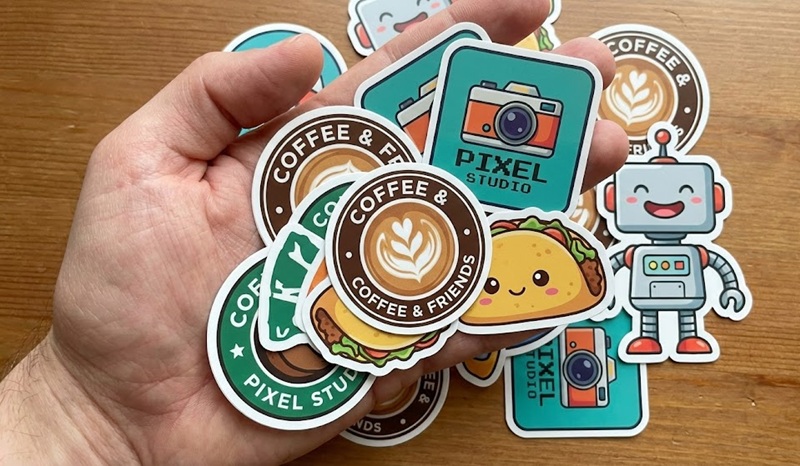 In sticker logo cắt rời từng cái (die-cut sticker).