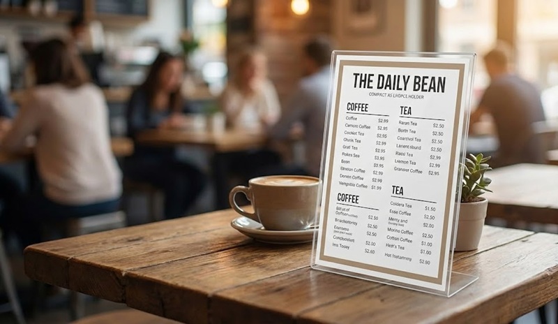 Kệ menu mica A5 uốn chữ L độ dày 2mm giá rẻ.