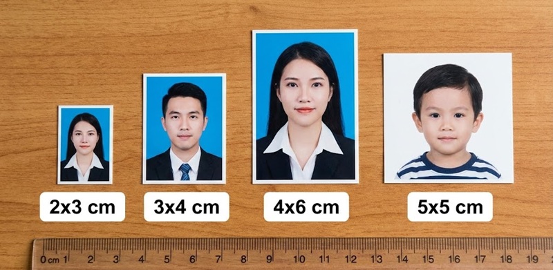 Các kích thước in ảnh thẻ thông dụng 3x4 4x6 và visa.