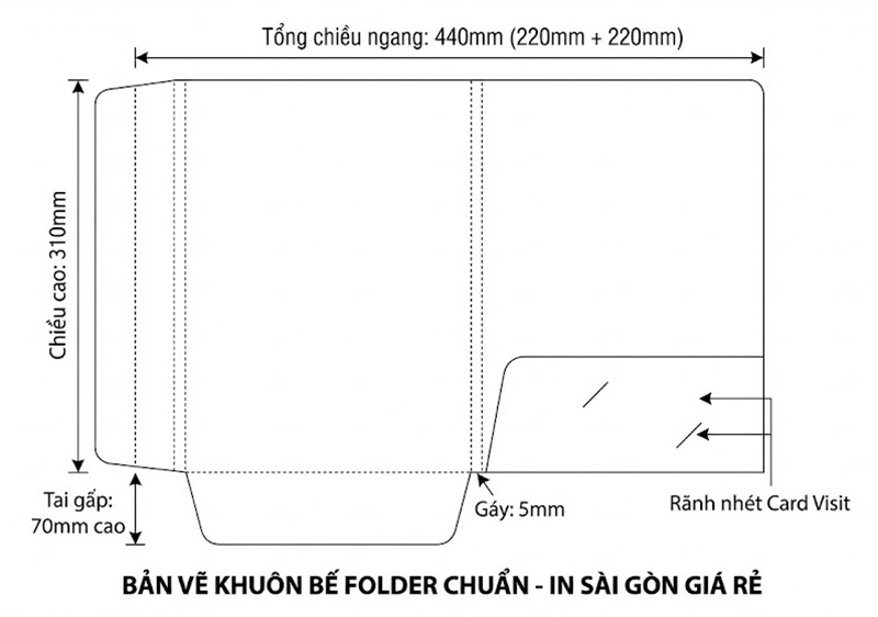 Kích thước khuôn bế và tai gấp chuẩn của folder kẹp file.