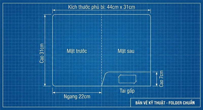 Kích thước thiết kế folder kẹp file chuẩn in ấn.