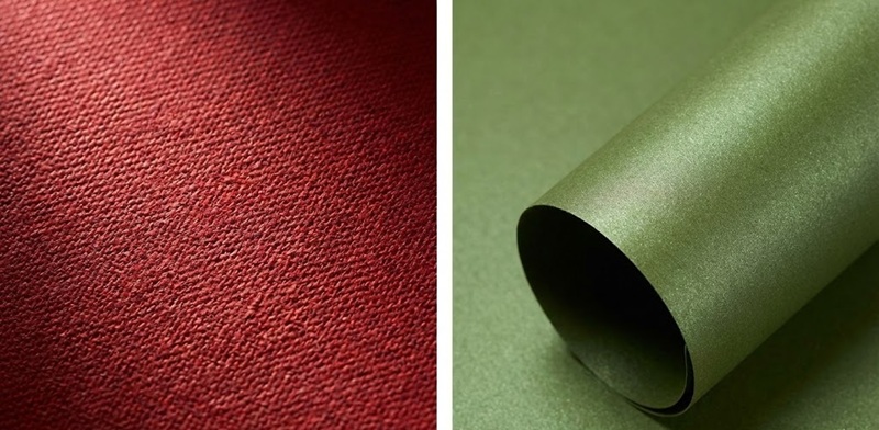 Các loại giấy mỹ thuật có vân sần và ánh kim dùng làm bao bì.