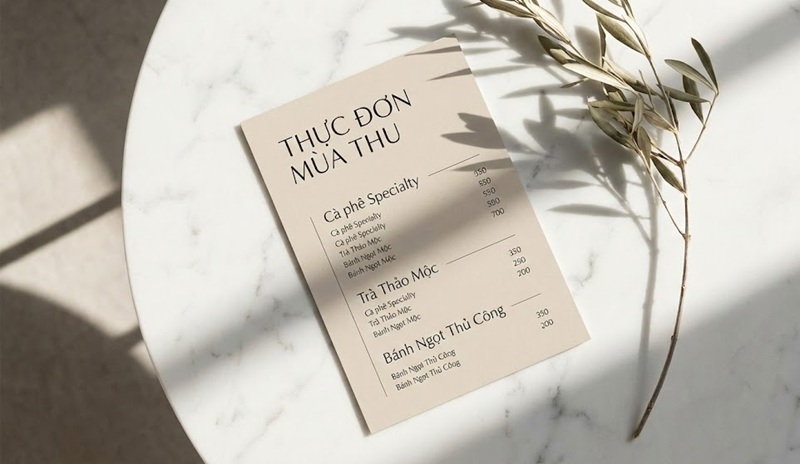 Mẫu thiết kế menu phong cách tối giản Minimalism sang trọng năm 2026.