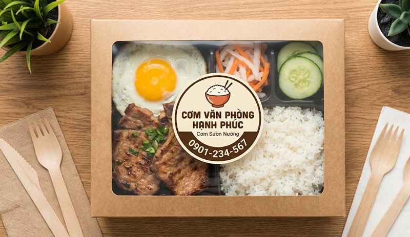 Mẫu tem decal tròn dán hộp cơm văn phòng đẹp.