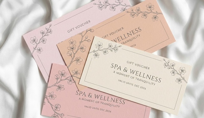 Mẫu voucher spa phong cách Hàn Quốc màu pastel nhẹ nhàng.